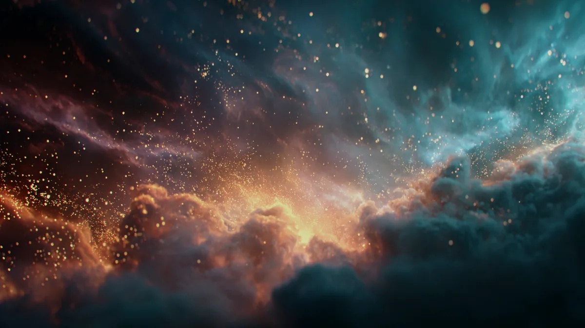 Vapor fades revealing empty void with golden filaments dark m