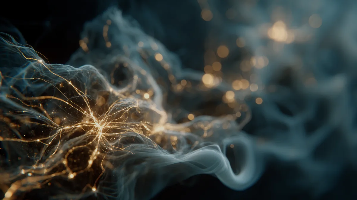 Brain neurons glowing gold wires crisscrossing night dark moo