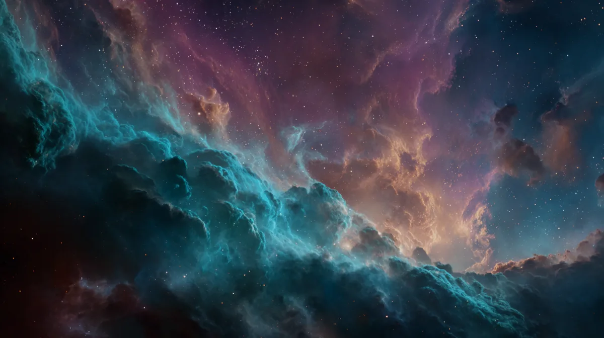 Dark multi colored space nebular massive swirling and floatin