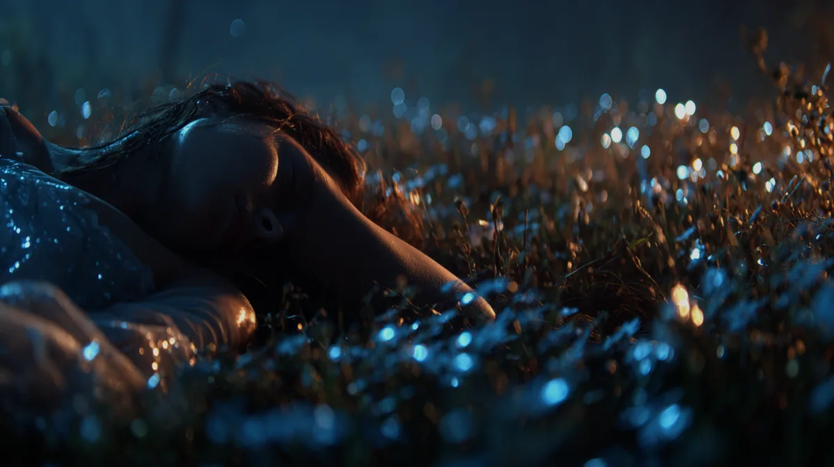 Person lying in field of stars