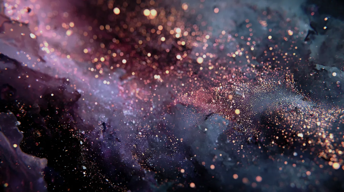 Cosmic dust forms intricate patterns against starlit void dar