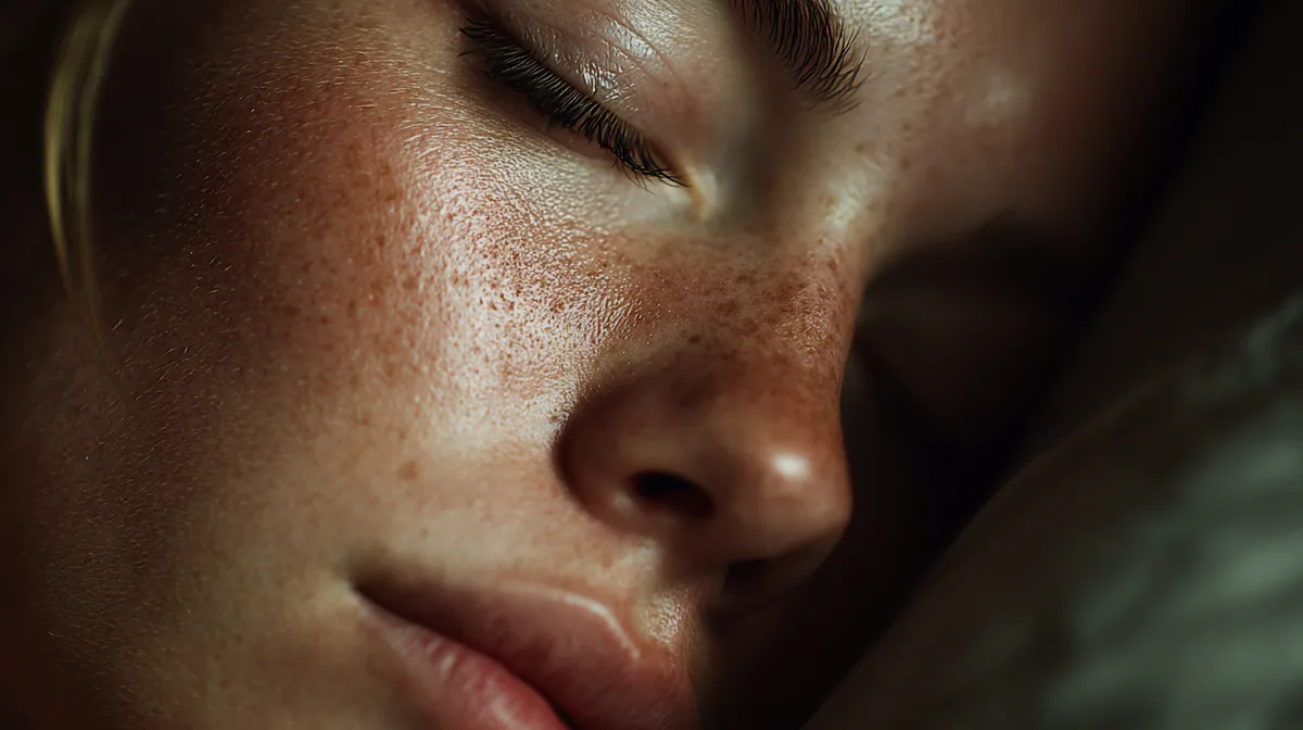 A close up of a beautiful angelic girl asleep head on a pill