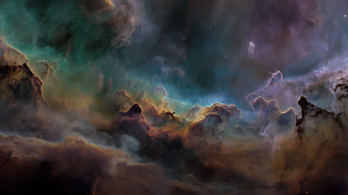 Dark multi colored space nebular pillars of creation and floa