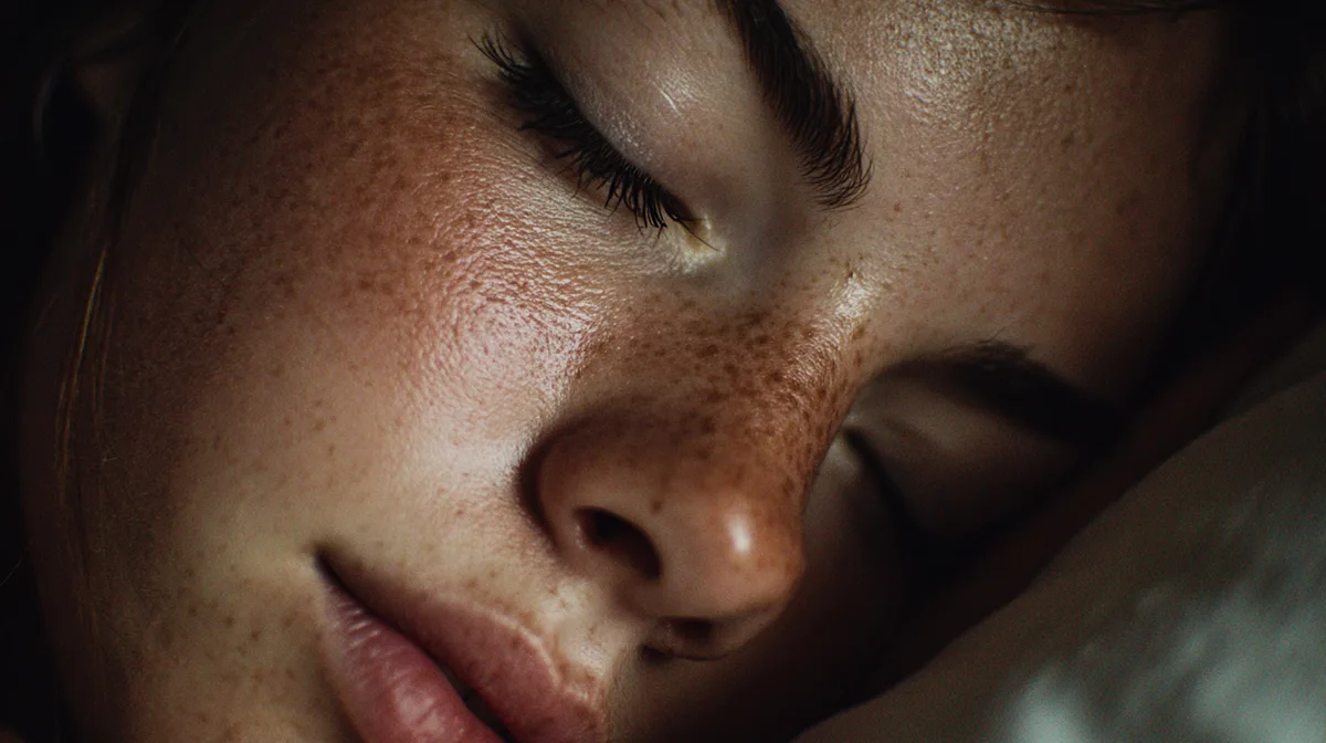 A close up of a beautiful angelic girl asleep head on a pill