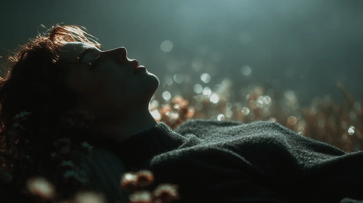 Person lying in field of stars