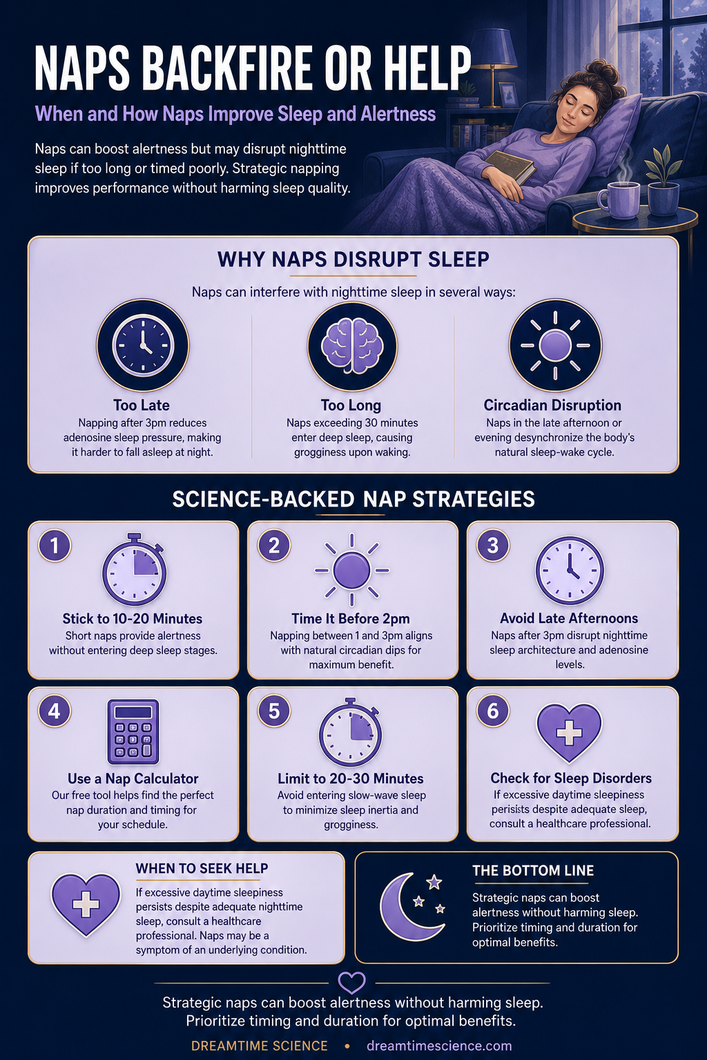 Infographic summarising Why Naps Backfire and When They Actually Help