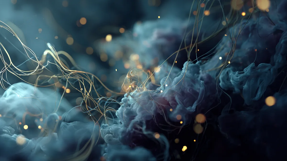 Glowing neural network whispers through dark atmosphere