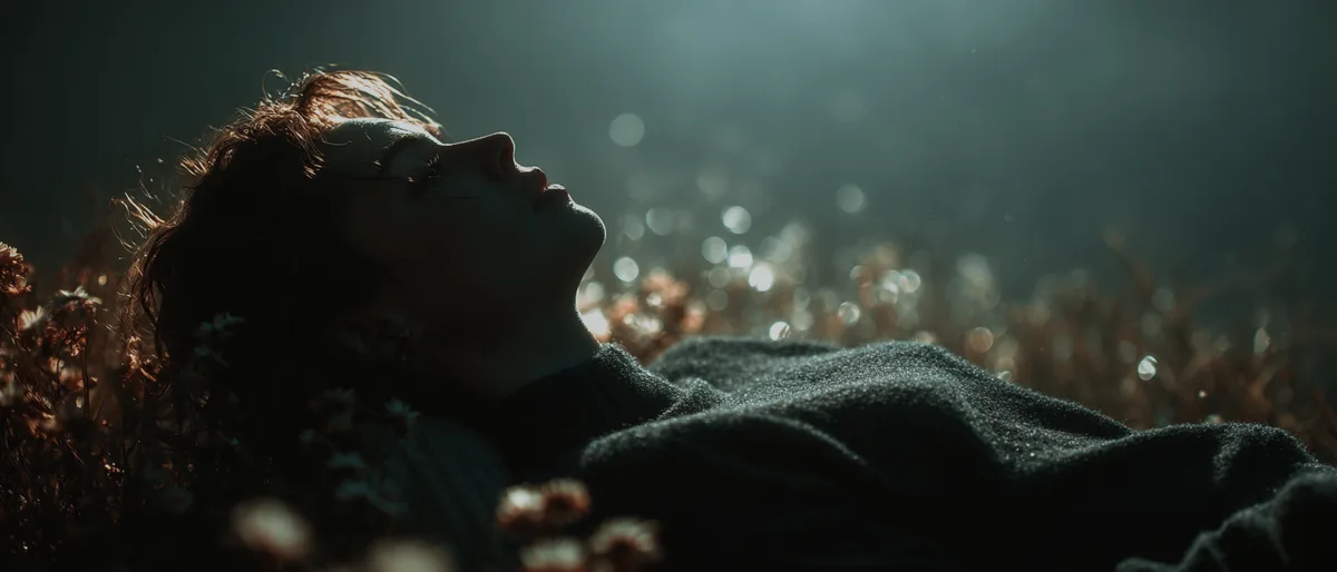 Person lying in a field beneath a canopy of stars